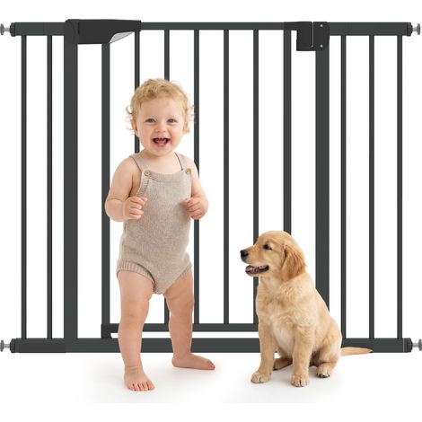 Barrière de sécurité pour chiens et bébés - PawHut - 76 à 102 cm avec extension, fixation par pression sans perçage - acier - blanc (1/5)