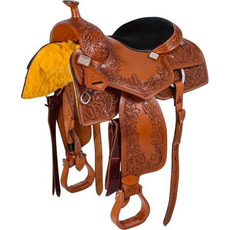 16", Chestnut: Sella western da lavoro classic flower tooling