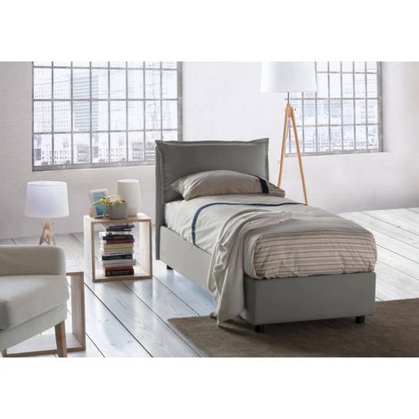Talamo Italia Lit simple Luna, Lit conteneur avec revêtement en tissu, 100% Made in Italy, Ouverture latérale, convient pour matelas 80x190 cm, Gris, avec emballage renforcé (1/5)
