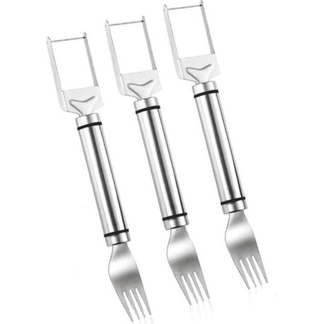 Fourchette à pastèque 2 en 1 - 3 pièces - Coupe-pastèque - Avec coupe-melon à double tête - Acier inoxydable - Trancheuse à fruits manuelle - Portable - Pour pastèque/ Mango /melon - 23 x 3 cm - Argen (1/5)