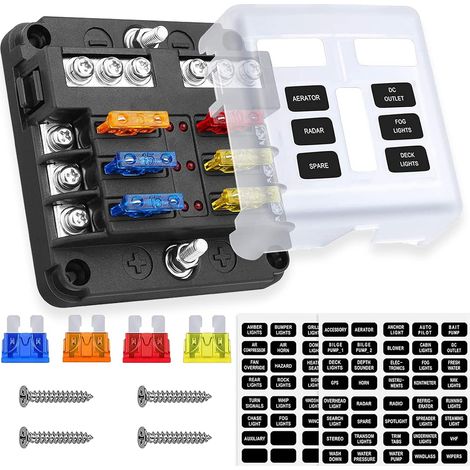 6 Way Blade Fuse Block 12V Fuse Box Holder with Indicator Light and Protective Cover for Car Boat Truck SUV Yacht (1/5)