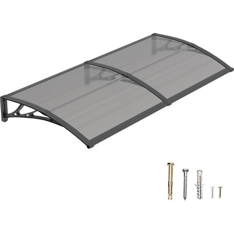 Auvent de Porte d’Entrée 100 × 200 cm, Marquise en Polycarbonate Transparent, Toit de Protection Résistant Contre la Pluie et Les Rayons UV, Gris pour Maison et Entrée (1/5)