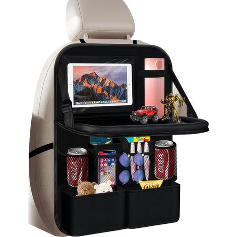 Organizador de asiento de coche, 1 pieza, organizador de asiento trasero, protector de respaldo para niños, multifuncional, impermeable, con mesa plegable, compartimento para tableta y (1/5)