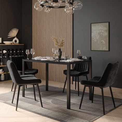 Set di tavoli da pranzo Grand, Nero, 120 x 70 cm con 4 sedie (nere), Vicco (1/5)