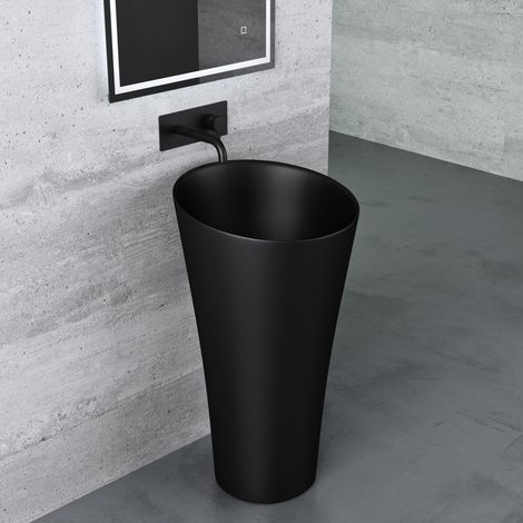 Mai & Mai Lave Mains Colonne Évier Vasque sur Pied 42x42x85cm en Résine De Synthèse Noir Mat Oval Sans Perçage Pour Robinet Lavabo Sans Trop-Plein À Poser Au Sol Col33