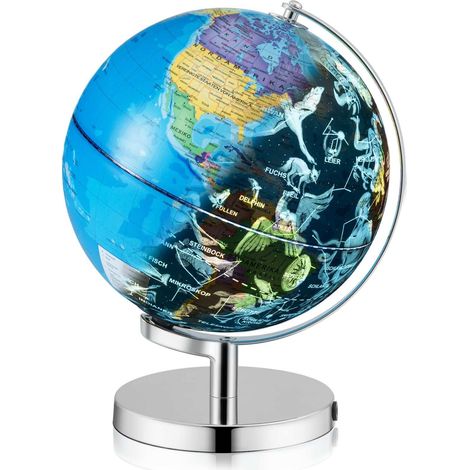 Globe lumineux 3-en-1 de 23 cm avec carte géographique, constellations et base métallique pour chambre, bureau et école (1/5)