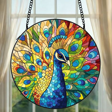 Vitrail hibou attrape-soleil 16 cm décoration fenêtre suspension raffinée cadeau grand-mère (1/5)