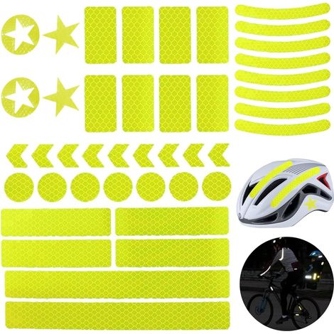 Confezione da 42 Catarifrangenti per Biciclette, Adesivi Riflettenti, Nastro Adesivo, Pellicola Riflettente, Adesivi Luminosi per Caschi da Bicicletta, Motociclette, Borse da Scuola, Zaini, Cerchioni (1/5)
