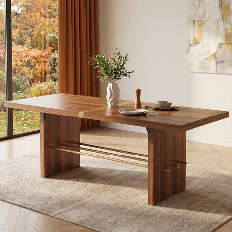 Table manger 180x75 cm 6-8 personnes MDF noyer HAVRYA (1/5)