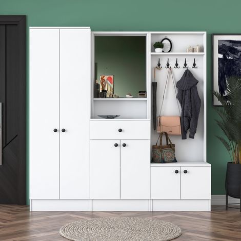 Meuble d'entrée vestiaire avec miroir et porte-manteau Throm (1/5)