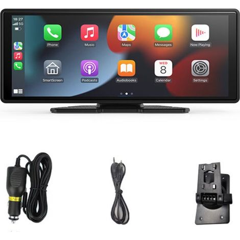 Autoradio portatile da 10,26 pollici con Apple CarPlay e Android Auto wireless, touchscreen 7-32 V, telecamera posteriore, assistente vocale, Bluetooth, trasmettitore FM, AUX e scheda TF (1/4)