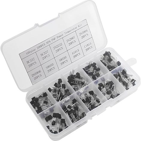 Kit de combinaison de triode de puissance NPN PNP 200 pièces, triode à insertion directe TO-92, modèle : BC337, BC327, 2N2222, 2N2907, 2N3904, 2N3906, S8050, S8550, A1015, C1815 (1/5)