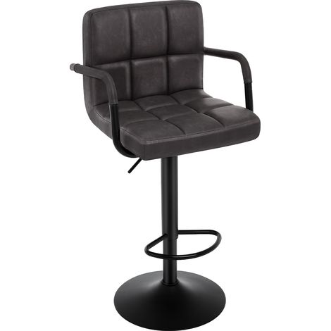 Woltu – Tabouret de bar rotatif réglable en hauteur – Siège en similicuir anthracite – Pied en métal – Repose-pieds ergonomique – Hauteur 90-112 cm (1/5)