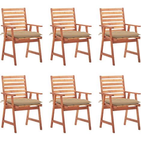 Lot de 6 Chaises de salle à manger de jardin - Chaises à dîner de jardin avec coussins Acacia massif BV545742 - BonneVie (1/5)