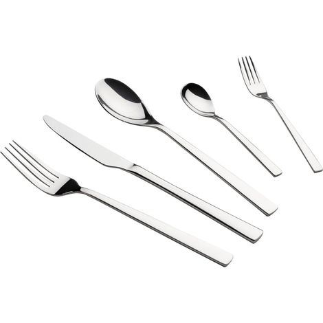 60 couverts en acier inox 18/10: 12 couteaux, 12 fourchettes, 12 cuillères, 12 cuillères à café et 12 fourchettes à dessert – Passe au lave-vaisselle – Coffret cadeau pour la maison - argent (1/5)