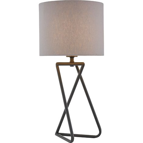 Litecraft Cris Table Lamp Industrial Styled Base With Grey Fabric Shade - Pewter (1/5)