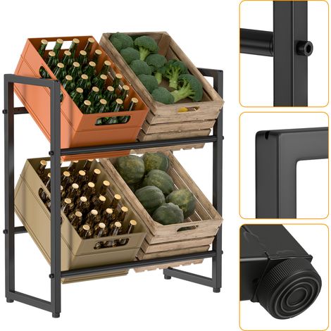 TolleTour Scaffale per casse di bevande 71x32x80 cm Scaffale di stoccaggio solido in metallo nero per cantina o cucina 1 pezzo