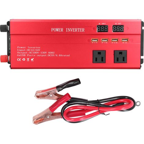 Convertisseur de puissance 2000W DC 12V/24V vers AC 100-130V, charge rapide, boîtier en alliage aluminium, prise US, onduleur pour voiture (1/5)