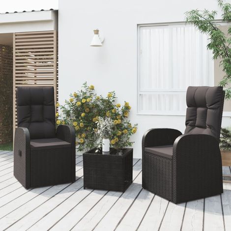 Ensemble de salon de jardin 3 pcs - Ensemble Table et Chaise de Jardin - noir poly rotin et acier BV505080 - BonneVie (1/5)