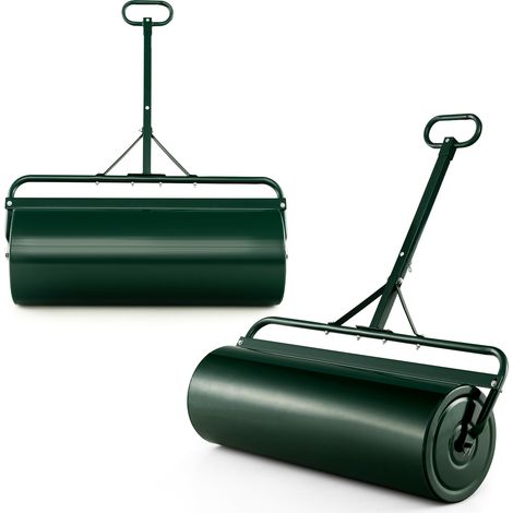 Rouleau à Gazon en Métal à Remplir d'Eau/Sable de 113 L, Poignée de Préhension Amovible, Rouleau à Gazon à Tambour à Pousser/Remorquer, Vert (1/5)