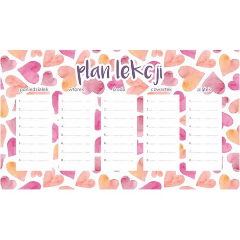 Magnetischer Unterrichtsplan, rosa und orange Herzen, 45 x 26 cm