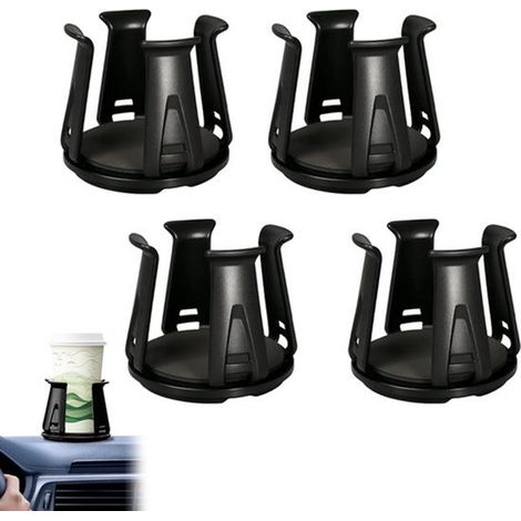 Porte-gobelets de voiture - Lot de 4 - Porte-boisson - Autocollant - Porte-gobelet - Porte-canette - Accessoires auto - Convient aux verres et autres gobelets - Noir (1/5)