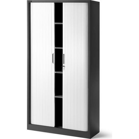 Aktenschrank, Rolladenschrank, Jalousieschrank DAMIAN, 900 x 1850 x 450 mm, anthrazit-weiß (1/4)