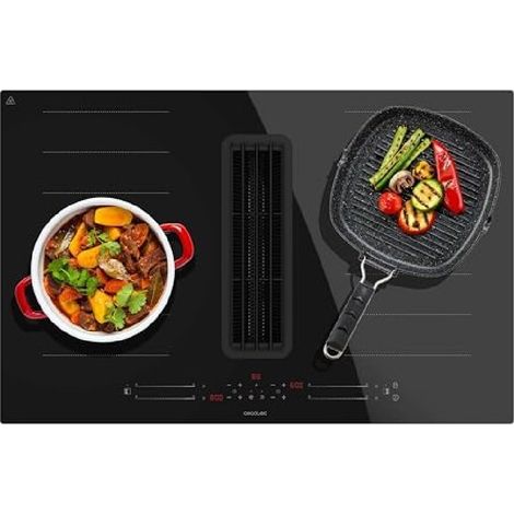 Cecotec – Plaque de cuisson induction noire avec hotte intégrée – 2 foyers – Puissance 7400 W – Extraction 630 m³/h pour cuisine propre (1/5)
