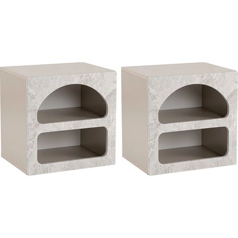 Lot de 2 tables de chevet avec rangements -Effet marbre gris - LUELA (1/5)