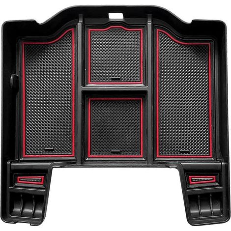 Organisateur de console centrale pour Dodge RAM 1500, 2500 et 3500 (modèles 2020, 2019 et 2021) : boîte de rangement pour accoudoir, plateau et accessoires, rouge. (1/5)