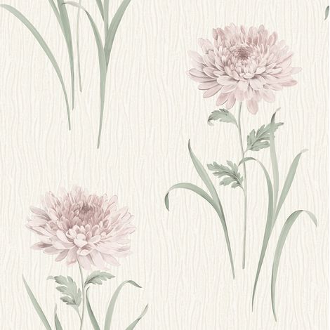 Textured Floral Wallpaper Cream Blush Pink Chrysanthemum Vinyl Feature Wall (1/4)