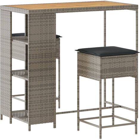 Maison Exclusive - 3-tlg. Gartenbar-Set mit Kissen Grau Poly Ratt