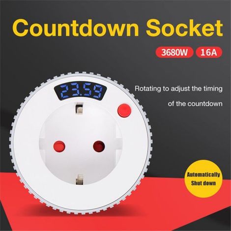 Minuteur Prise - Compte à Rebours 1 Min à 24 H - Compatible Prises Européennes - 230 V 16 A 3680 W - 1 Pièce (1/5)