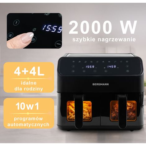 Freidora sin grasa BERGMANN YA, 2 c谩maras horizontales, 4 l + 4 l, 2000 W N