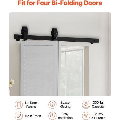 Kit Quincaillerie de Porte Grange Coulissante Pliante, 914,4 mm, Rail Simple Robuste, Montage par Haut, Coulissement Fluide, pour 2 Portes 40,64 cm de Placard, Buanderie, Portes Non Incluses (1/5)