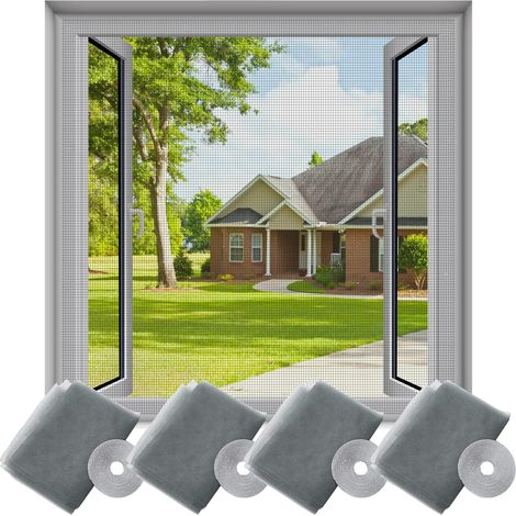 Moustiquaire Fenêtre Écran Filet Insecte en Maille Avec 4 Auto Rubans Adhésifs 150 x 4 Pièces 150 cm 150 x 150 cm Gris (1/5)