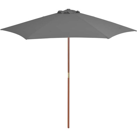 Parasol de Jardin Rond avec Mât en Bois et Bambou 6 Nervures Anthracite Ø 270 cm - PANGIVO (1/5)