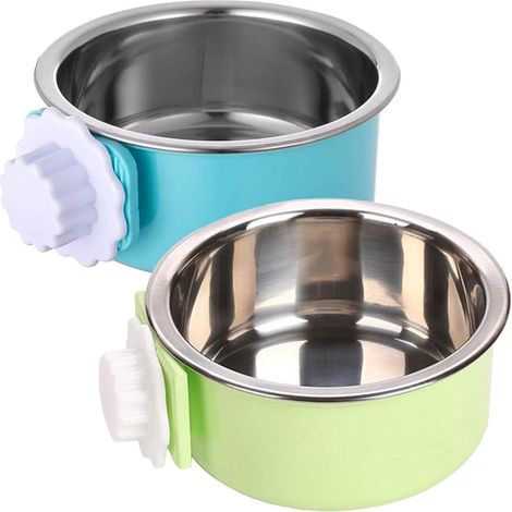 Crate Dog Bowl, Removable Stainless Steel Hanging Pet Kennel Cage Bowl Food & Water Feeder Coop Cup for Puppy, Cat, Rabbit,Guinea Pigs 2pcs (Blue,Green) (1/5)