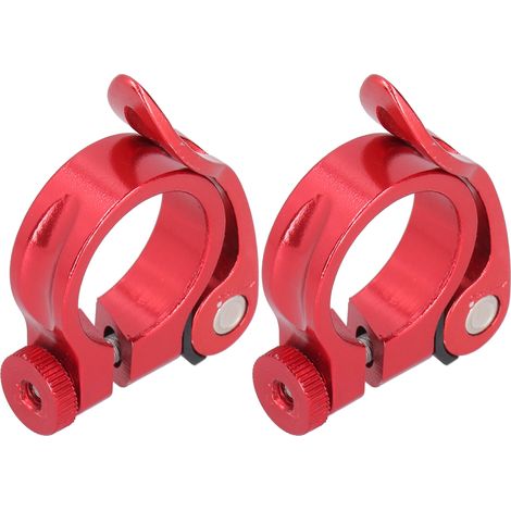 Lot de 2 colliers de serrage rapide pour tige de selle de vélo de 31,8 mm (compatibles avec les tiges de selle de 27,2 mm), rouge. (1/5)