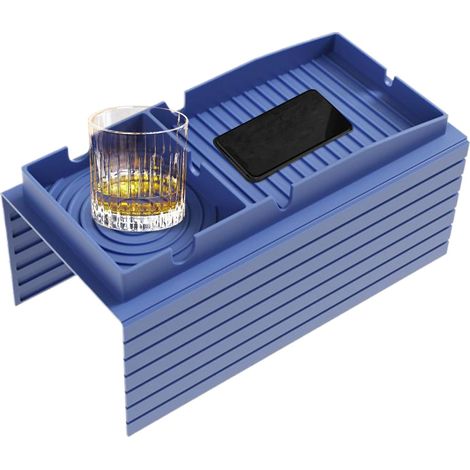 Sofa-Armlehnenablage, multifunktionale Silikon-Aufbewahrungsschale – Sofa-Getränkehalter – Ideal für Wohn-/Schlafzimmer, bietet Platz für Snacks, Fernbedienung, Getränke etc. – blau