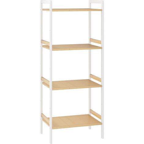 HOMCOM 4-Tier Bamboo Bathroom Shelf with Adjustable Rack, Natural, White