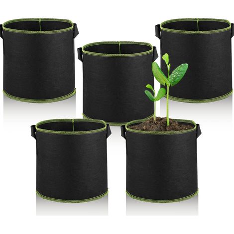 Lot de 5 Sac de Plantation 12 litres Sacs de Réutilisables Sacs de Plantes Non Tissés avec Poignées de Plantes Adaptés aux Tomates Pomme de Terre Fleurs Pot de Fleur Exterieur (1/5)
