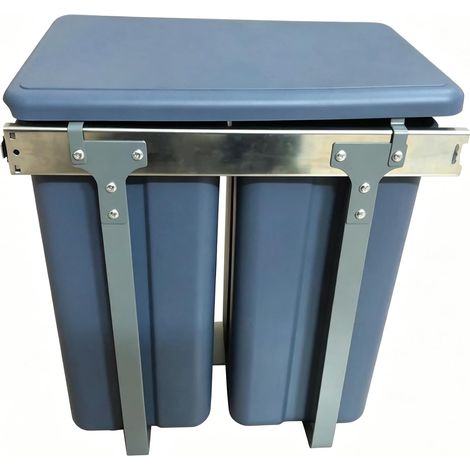 Poubelle de cuisine encastrable - 2 x 15 l - 2 compartiments - Système de tri sélectif extensible - Poubelle amovible - Gris (1/5)