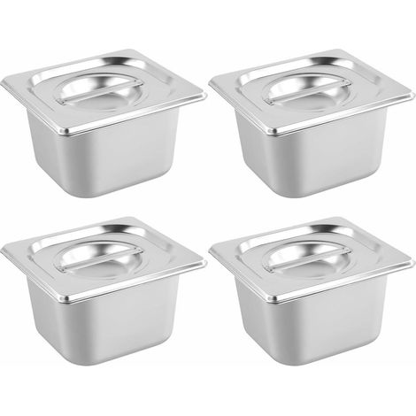 Gastro Container - Acier Inoxydable - 17,5 x 16,2 x 10 cm - Couvercle Étanche - Lave-vaisselle - Pour Panure, Poisson, Légumes - Lot de 4 (1/5)