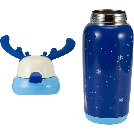 Gobelet isotherme en forme de bois de cerf avec paille, en acier inoxydable, portable, mignon et rafraîchissant, idéal pour les étudiantes et les enfants. Contenance : 500 ml. Bleu. (1/5)