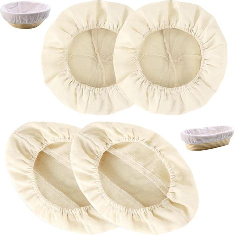 Toiles de Boulangerie,4 PCS Rond Doublure en Tissu de Lin pour Fermentation pour Levain Naturel et Pain Maison Corbeille à Pain Accessoire de Pâtisserie Convient pour la Pâtisserie Maison (1/5)