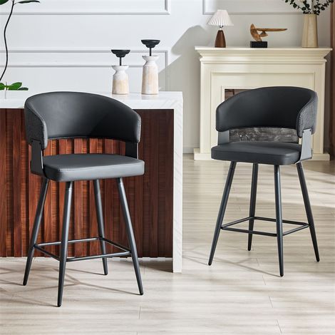 Chaise de Salle à Manger Rembourrée Moderne - 46x47x94.5cm - Fauteuil de Cuisine Ergonomique en Simili Cuir PU Métal - Noir (1/5)