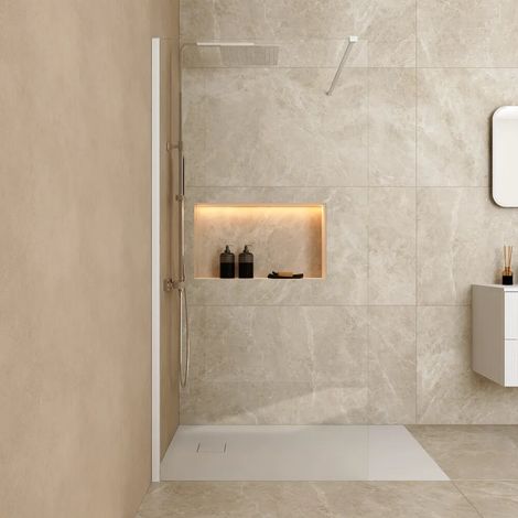 Douche à l italienne 90 cm verre 8 mm anti calcaire h200 profilé blanc mat Keros (1/4)
