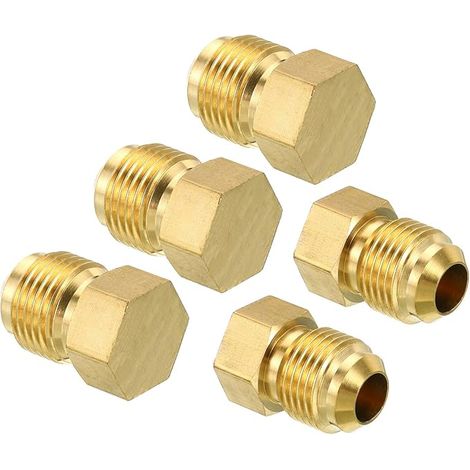 Male 3/8" Brass Seal Cap, 5 Pcs SAE Flare Tube Fitting 45° (1/5)
