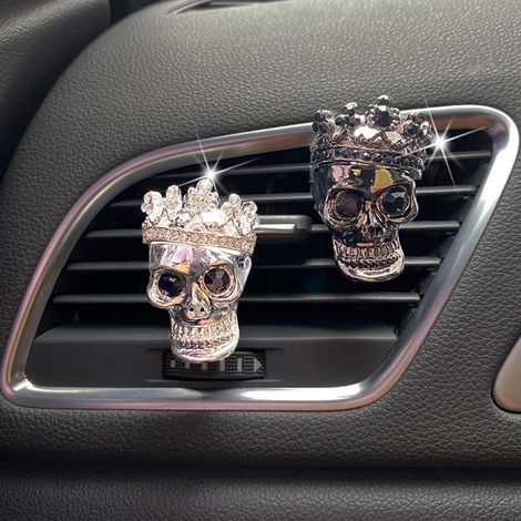 Lot de 2 clips de ventilation métallisés « Terreur », désodorisants pour voiture, décoration intérieure personnalisée, cadeau déco, motif crâne (1/5)